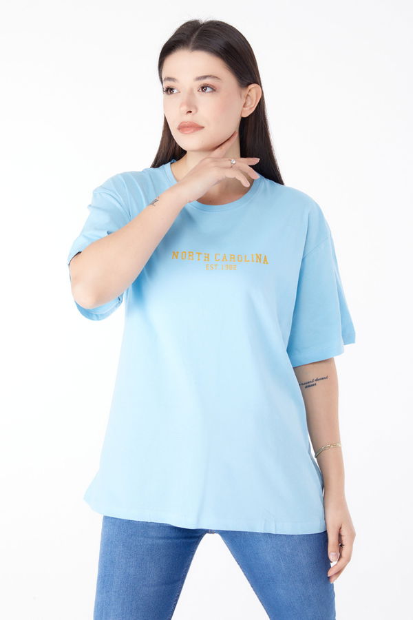 Baskılı Kısa Kollu T-Shirt Mavi - 25400