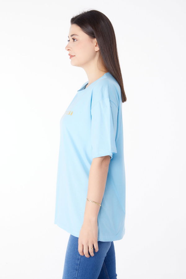 Baskılı Kısa Kollu T-Shirt Mavi - 25400