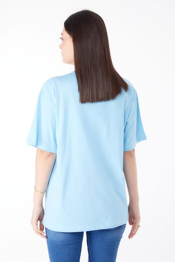 Baskılı Kısa Kollu T-Shirt Mavi - 25400