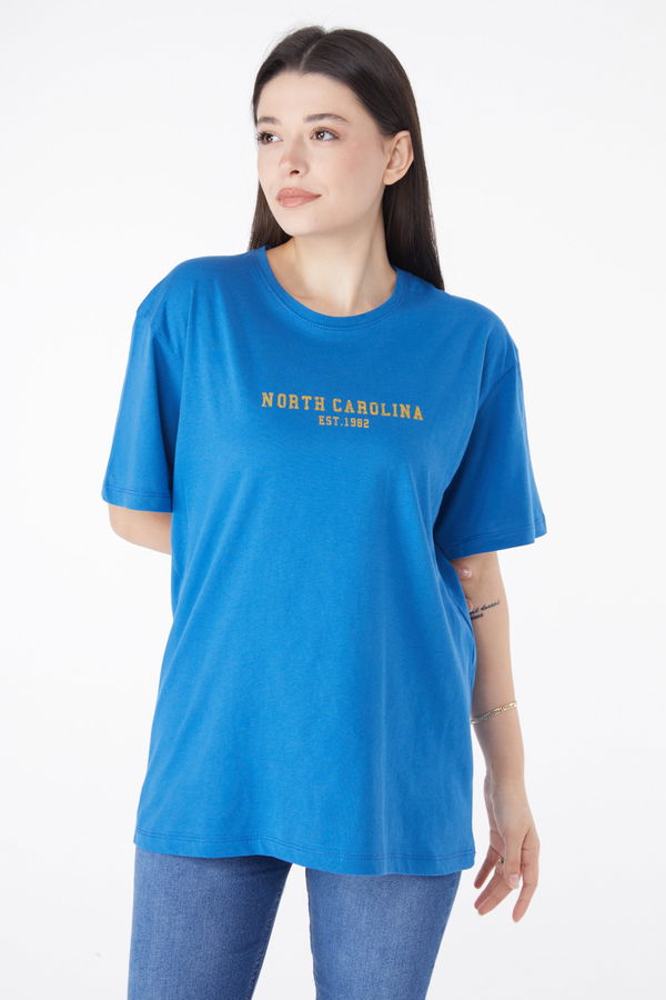 Baskılı Kısa Kollu T-Shirt Mavi - 25400