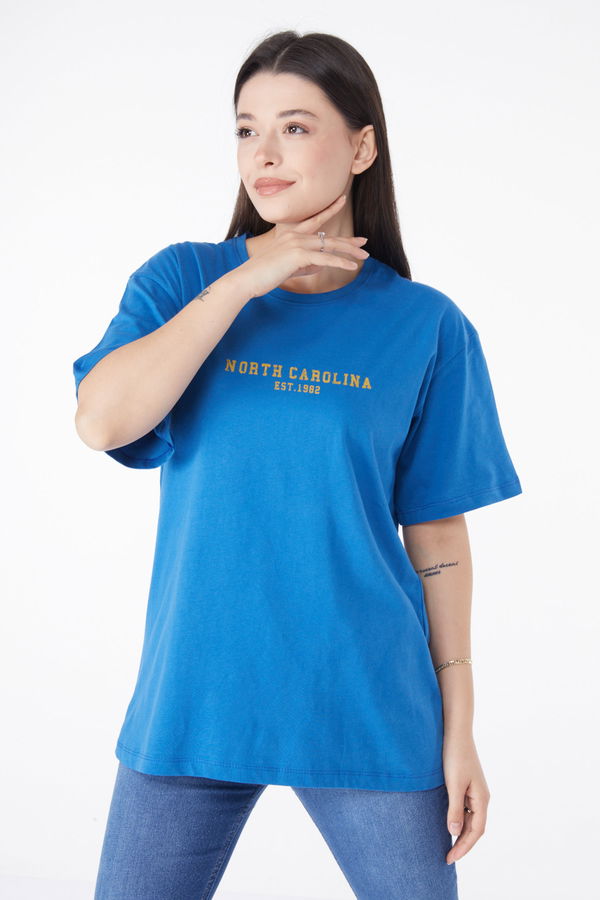 Baskılı Kısa Kollu T-Shirt Mavi - 25400