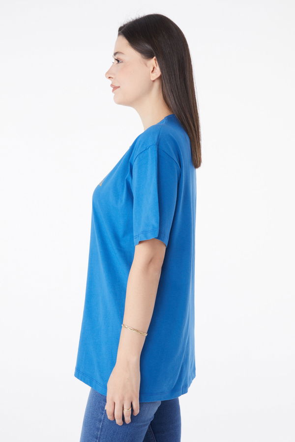 Baskılı Kısa Kollu T-Shirt Mavi - 25400