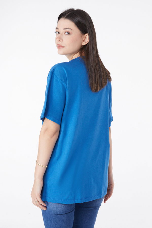 Baskılı Kısa Kollu T-Shirt Mavi - 25400