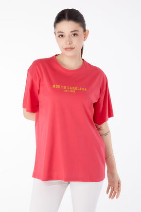 Baskılı Kısa Kollu T-Shirt Fuşya - 25400