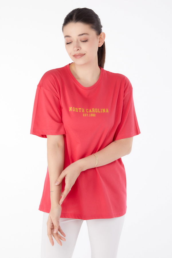 Baskılı Kısa Kollu T-Shirt Fuşya - 25400