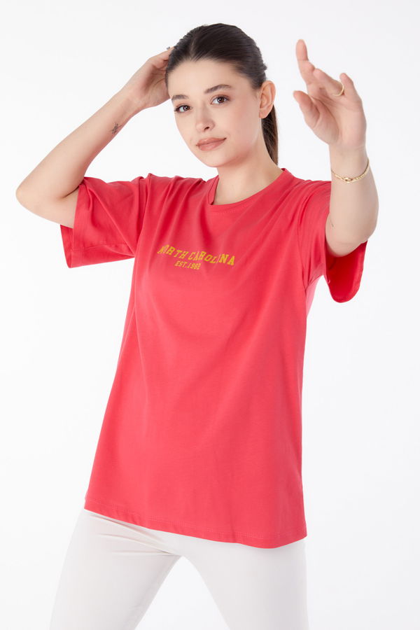 Baskılı Kısa Kollu T-Shirt Fuşya - 25400