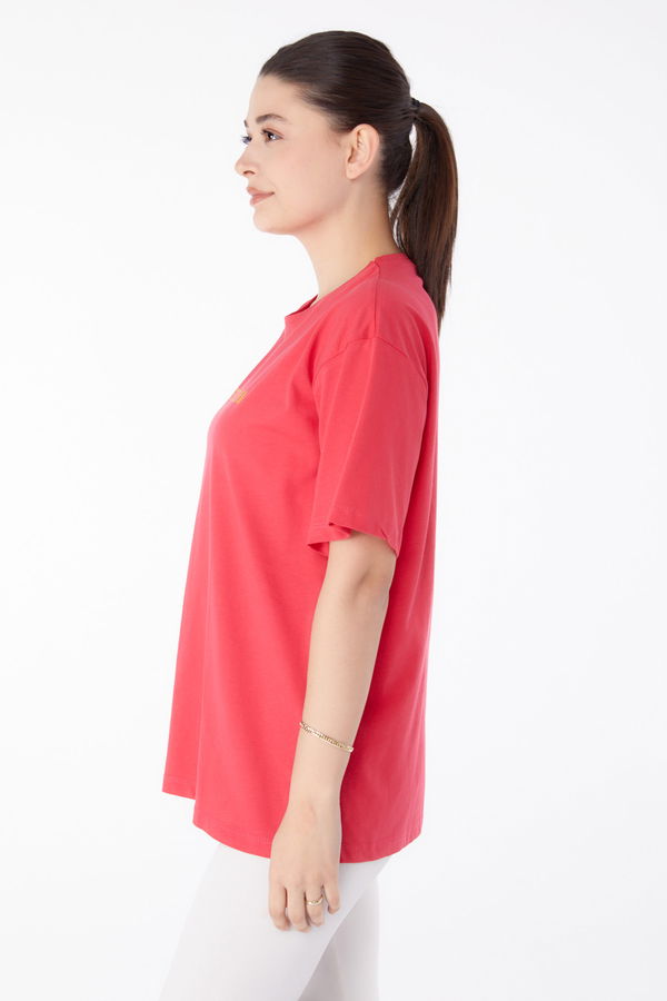 Baskılı Kısa Kollu T-Shirt Fuşya - 25400