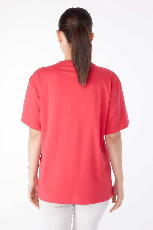 Baskılı Kısa Kollu T-Shirt Fuşya - 25400
