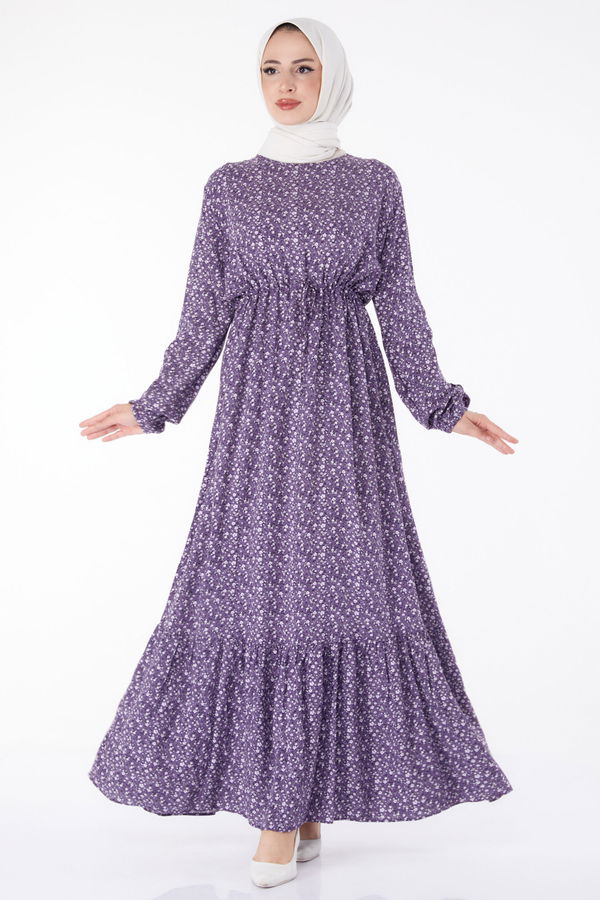 Çiçek Desenli Elbise Mor - 25408 MOR