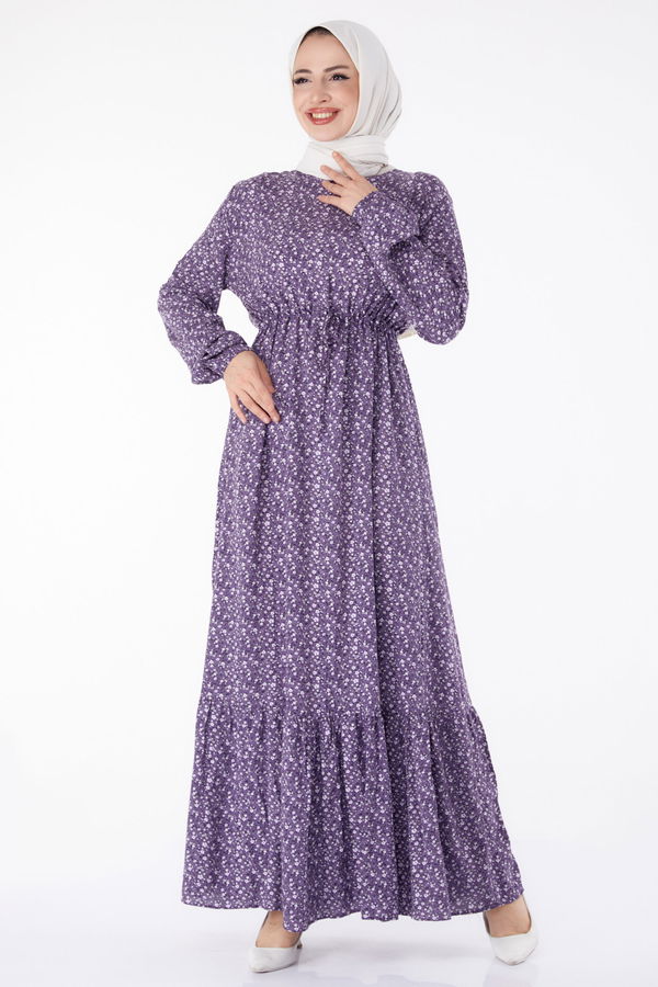 Çiçek Desenli Elbise Mor - 25408 MOR