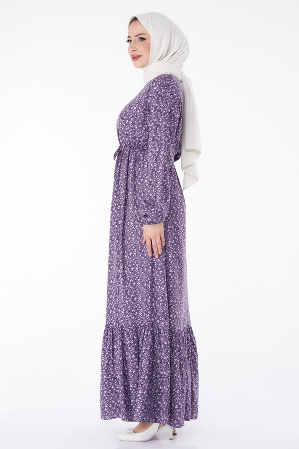 Çiçek Desenli Elbise Mor - 25408 MOR