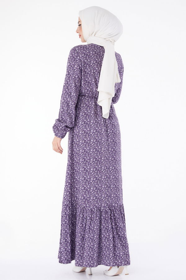 Çiçek Desenli Elbise Mor - 25408 MOR