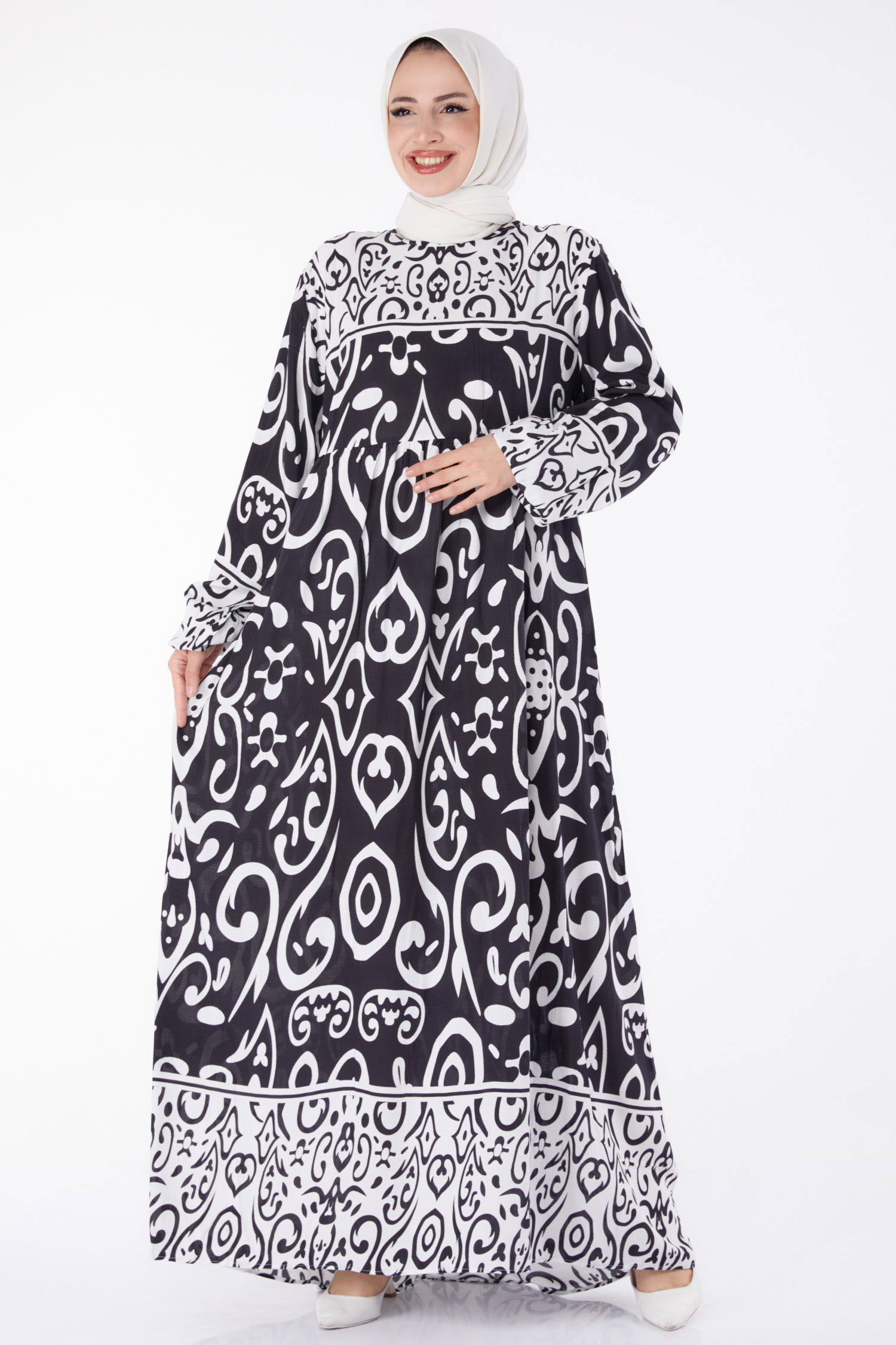 Desenli Elbise Siyah - 25409 SİYAH