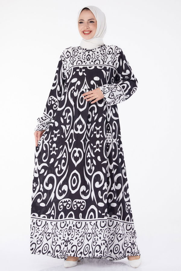 Desenli Elbise Siyah - 25409 SİYAH