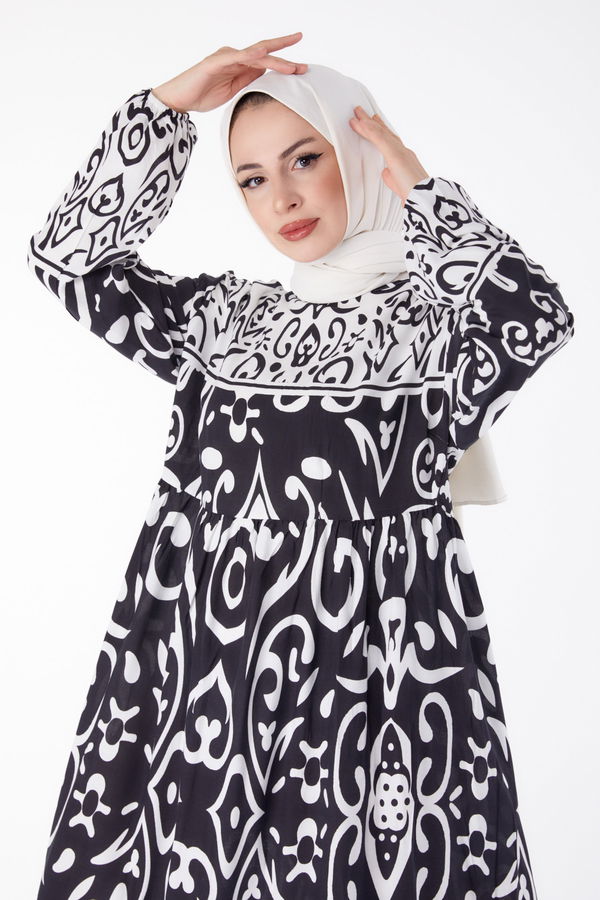 Desenli Elbise Siyah - 25409 SİYAH