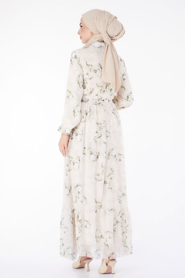 Çiçek Desenli Elbise Haki - 25414