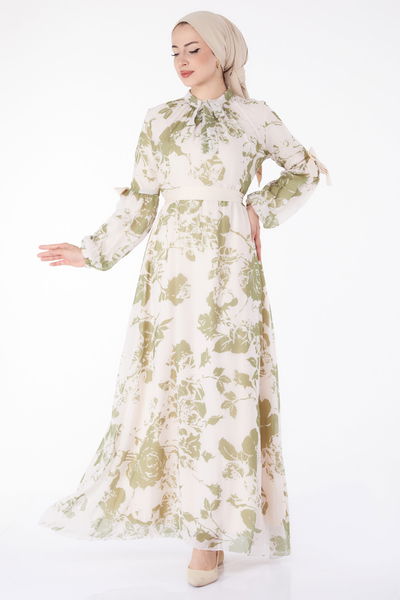 Desenli Elbise Haki - 25415