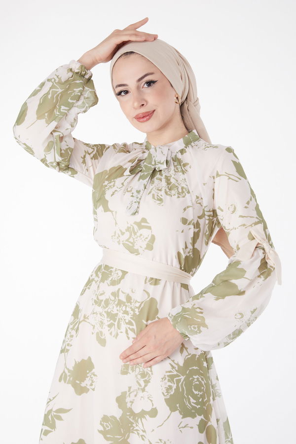 Desenli Elbise Haki - 25415