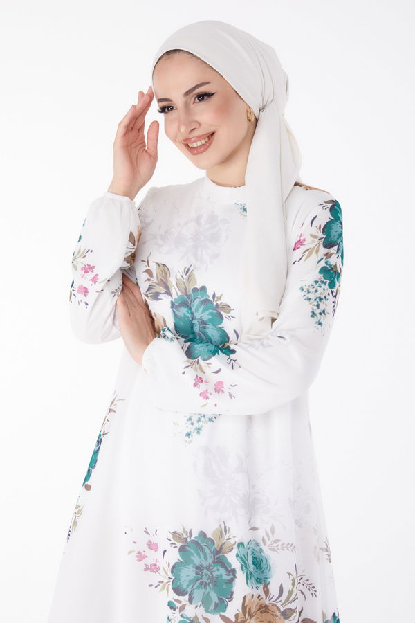 Çicek Desenli Elbise Yeşil - 25448 YEŞİL