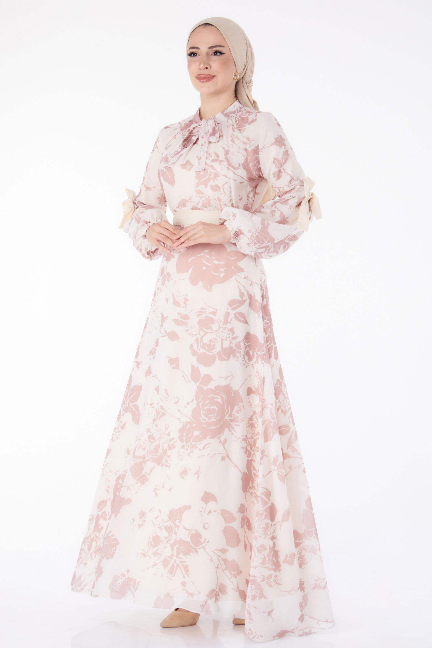 Balon Kol Desenli Elbise Pembe - 25449 PEMBE