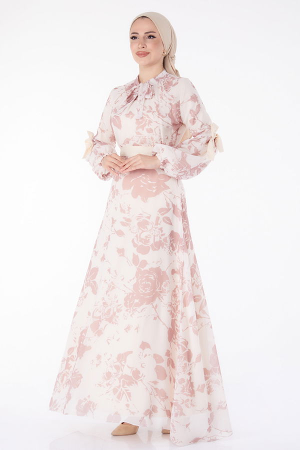 Balon Kol Desenli Elbise Pembe - 25449 PEMBE