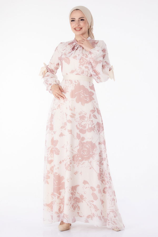 Balon Kol Desenli Elbise Pembe - 25449 PEMBE