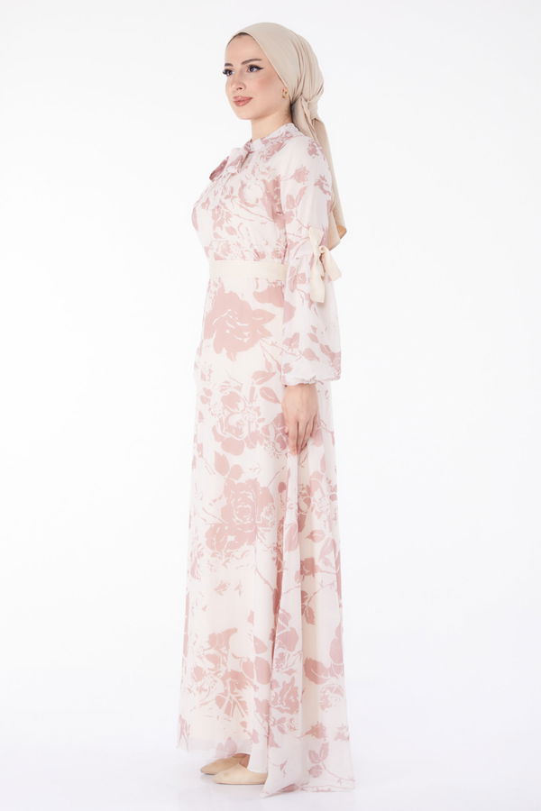 Balon Kol Desenli Elbise Pembe - 25449 PEMBE
