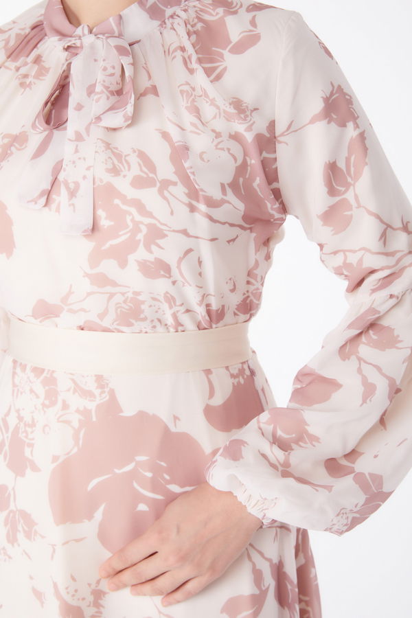 Balon Kol Desenli Elbise Pembe - 25449 PEMBE