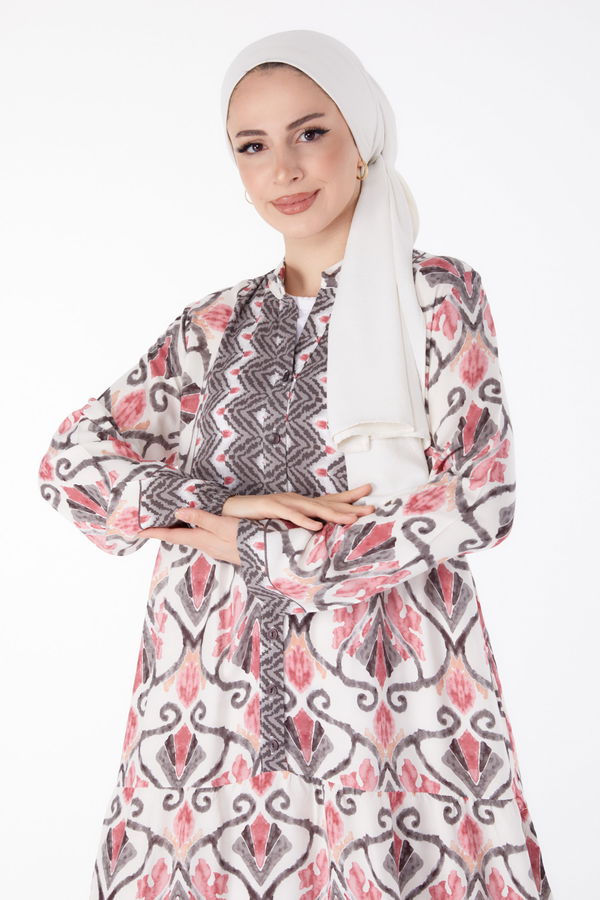 Desenli Elbise Gri - 25452 GRİ