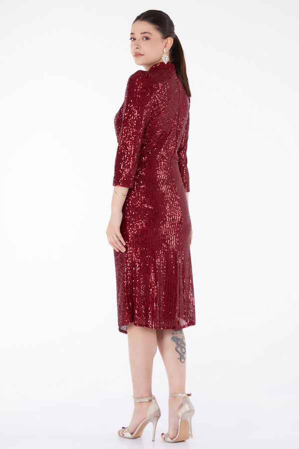Payetli Abiye Elbise Bordo - 25457 BORDO