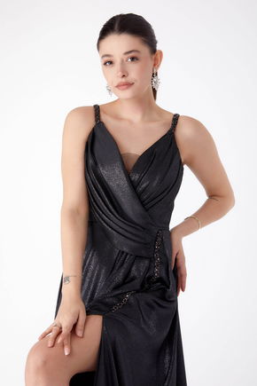 Simli Kolsuz Abiye Ese Siyah - 25459