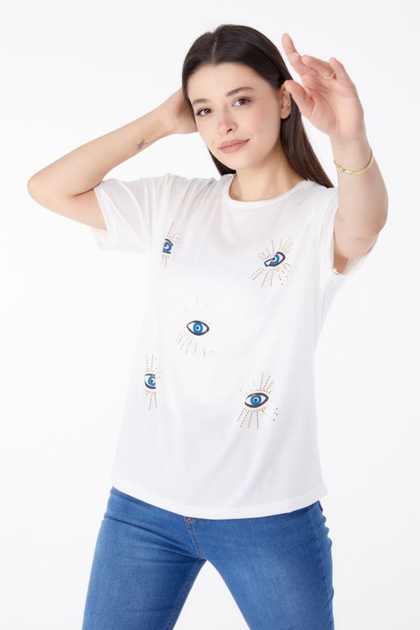 Baskılı T-shirt Beyaz - 25461