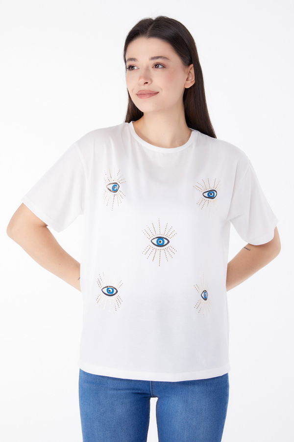 Baskılı T-shirt Beyaz - 25461