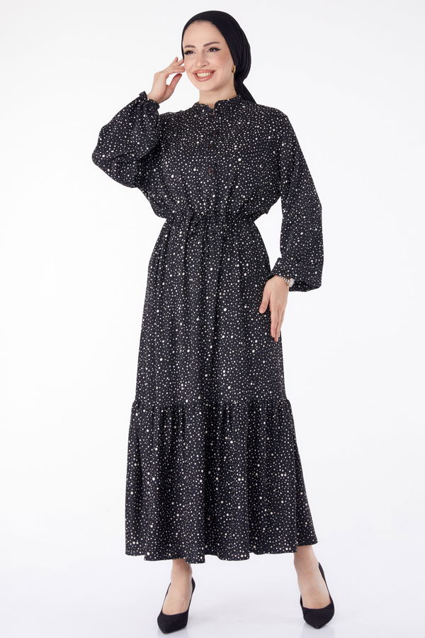 Puantiyeli Desenli Elbise Siyah - 25465 SİYAH