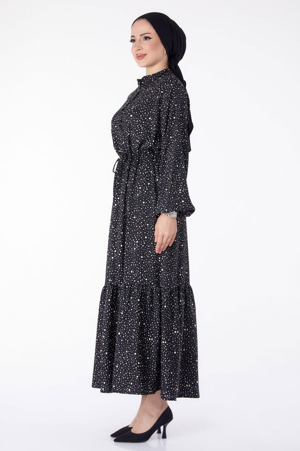 Puantiyeli Desenli Elbise Siyah - 25465 SİYAH