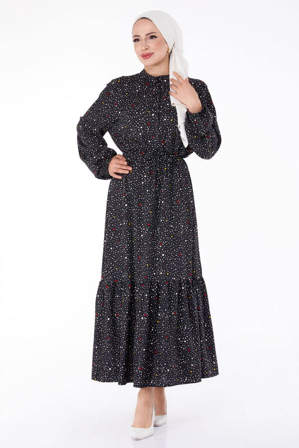 Puantiyeli Desenli Elbise Siyah - 25466