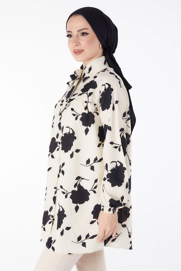 Gül Desenli Tunik Siyah - 25469