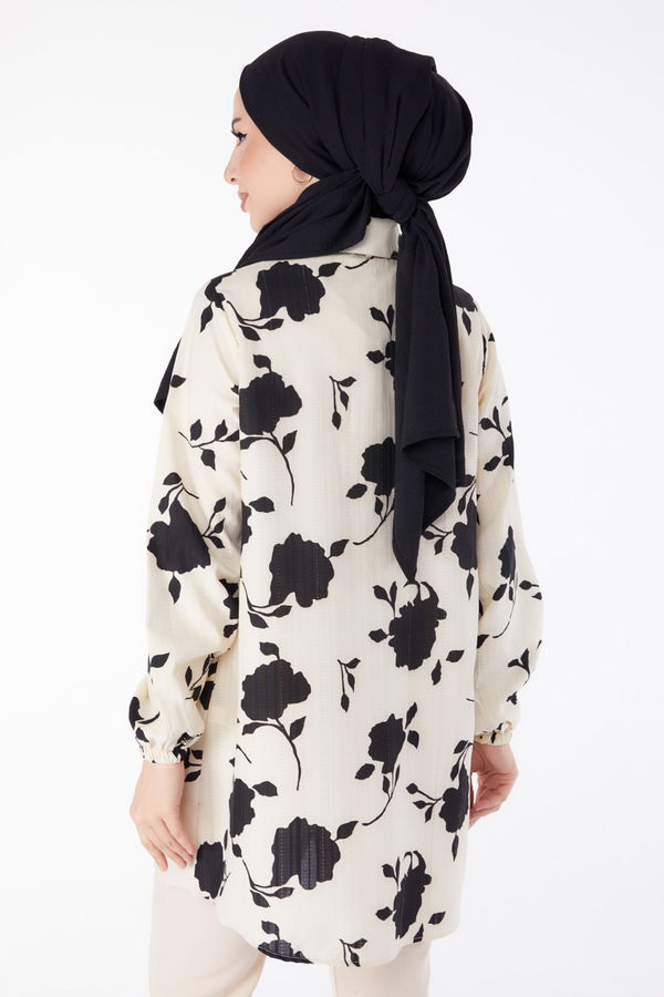 Gül Desenli Tunik Siyah - 25469