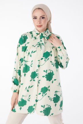 Gül Desenli Tunik Yeşil - 25469