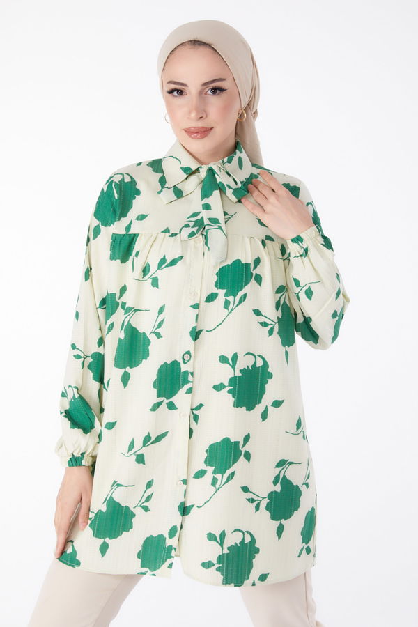 Gül Desenli Tunik Yeşil - 25469