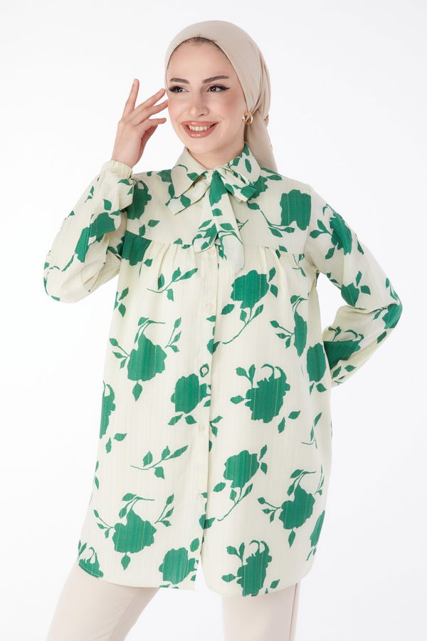 Gül Desenli Tunik Yeşil - 25469