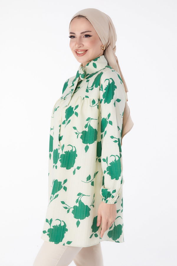 Gül Desenli Tunik Yeşil - 25469