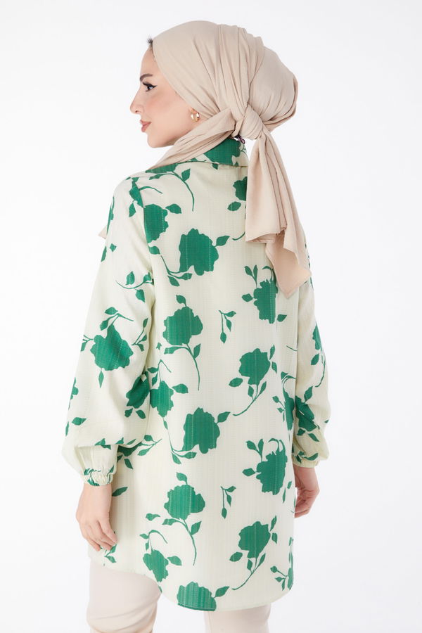 Gül Desenli Tunik Yeşil - 25469