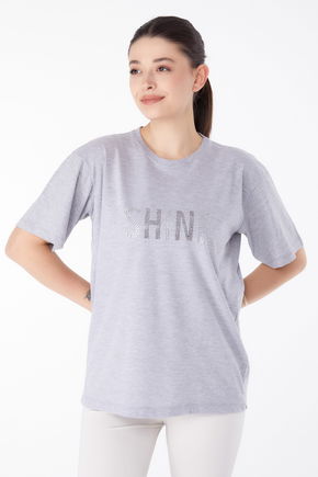Taşlı T-Shirt Gri - 25474