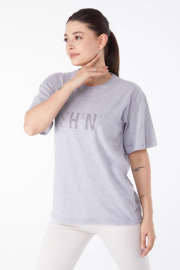 Taşlı T-Shirt Gri - 25474