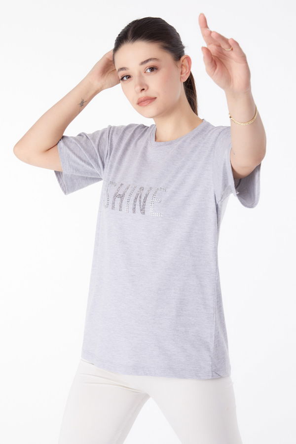 Taşlı T-Shirt Gri - 25474