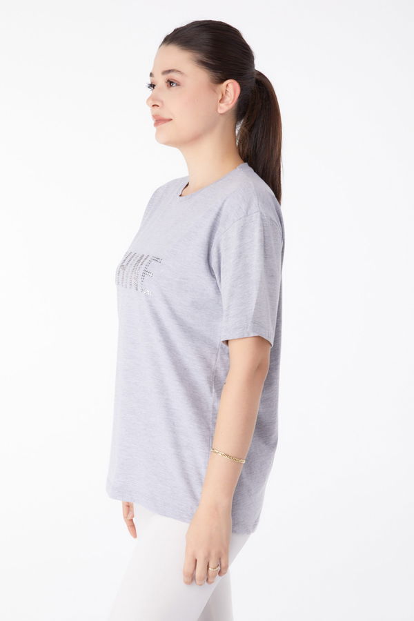 Taşlı T-Shirt Gri - 25474