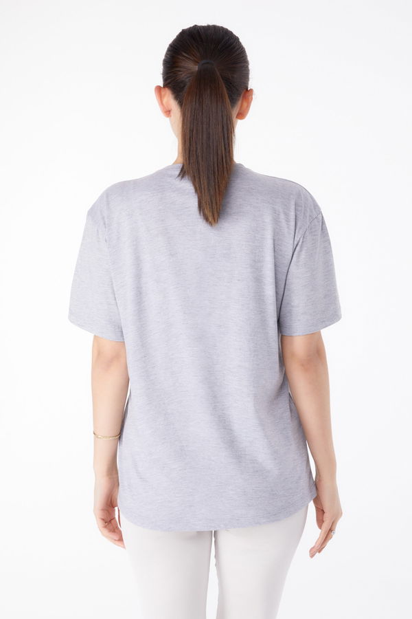 Taşlı T-Shirt Gri - 25474