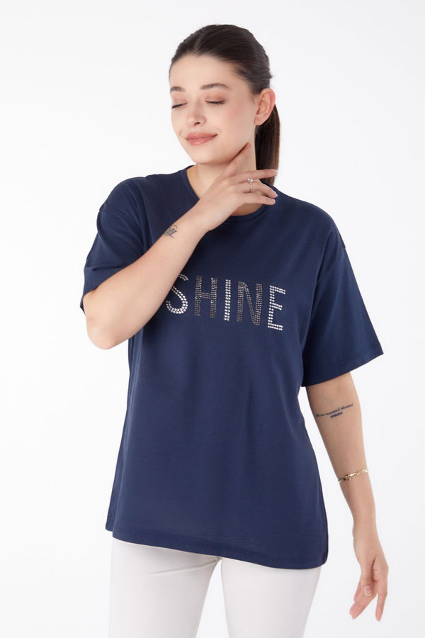 Taşlı T-Shirt Lacivert - 25474