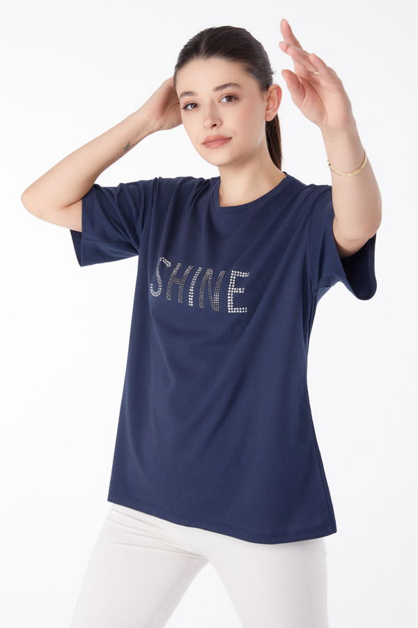 Taşlı T-Shirt Lacivert - 25474